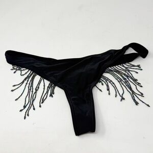 RICOCHÈT Women’s Black Beaded Cheeky Thong Swim Bottom Embellished Size Large